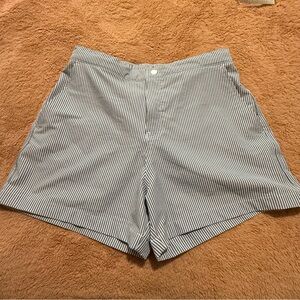 Abercrombie & Fitch Blue and White Pinstriped Flat-Front Shorts
